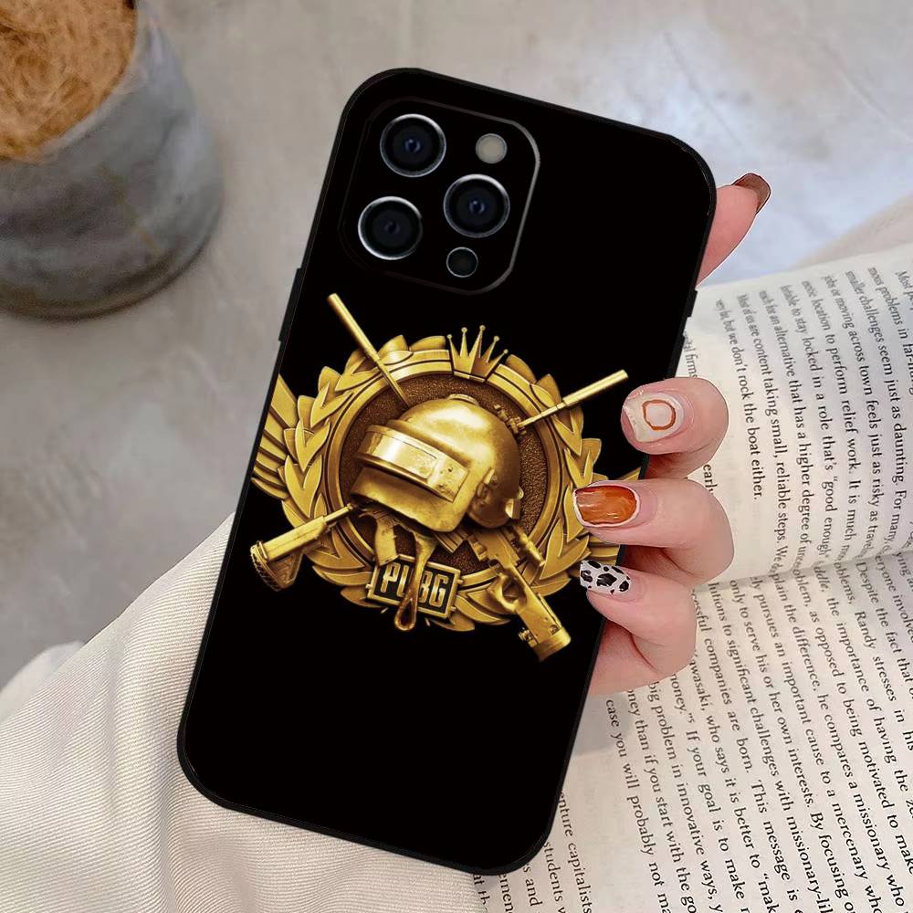 Spiel P-U-B-G Handyhülle Für iPhone 17, 16,15,14,13,12,11 Plus,Pro Max, Andere Weiche Schwarze Hülle