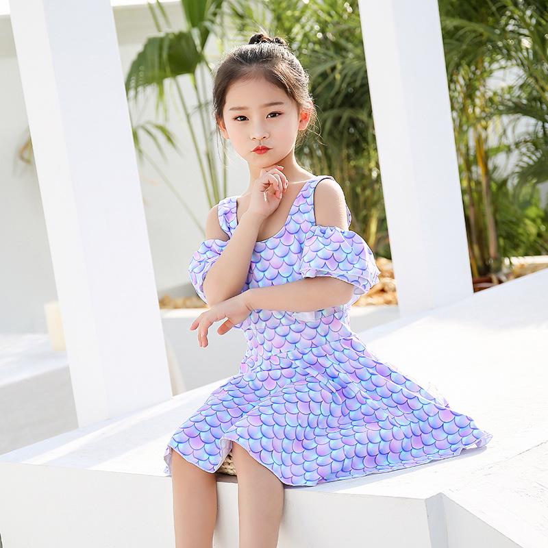 

Girls Mermaid One-Piece Swimsuit: Short Sleeve, Sun-Protective Design XL