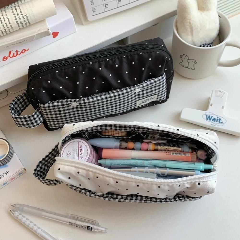 Polka Dot Star Korean Stationery Bag Makeup Bag Pen Storage Bag Handheld Pencil Bag School Office