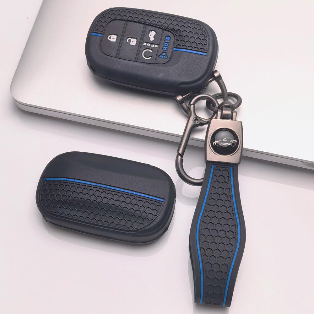 Silicone Smart Key Fob Cover for Honda Fit Civic Accord Inspire HRV CRV Pilot with Keychain Honeycomb Texture Racing Stripe Smart Remote Key Protector