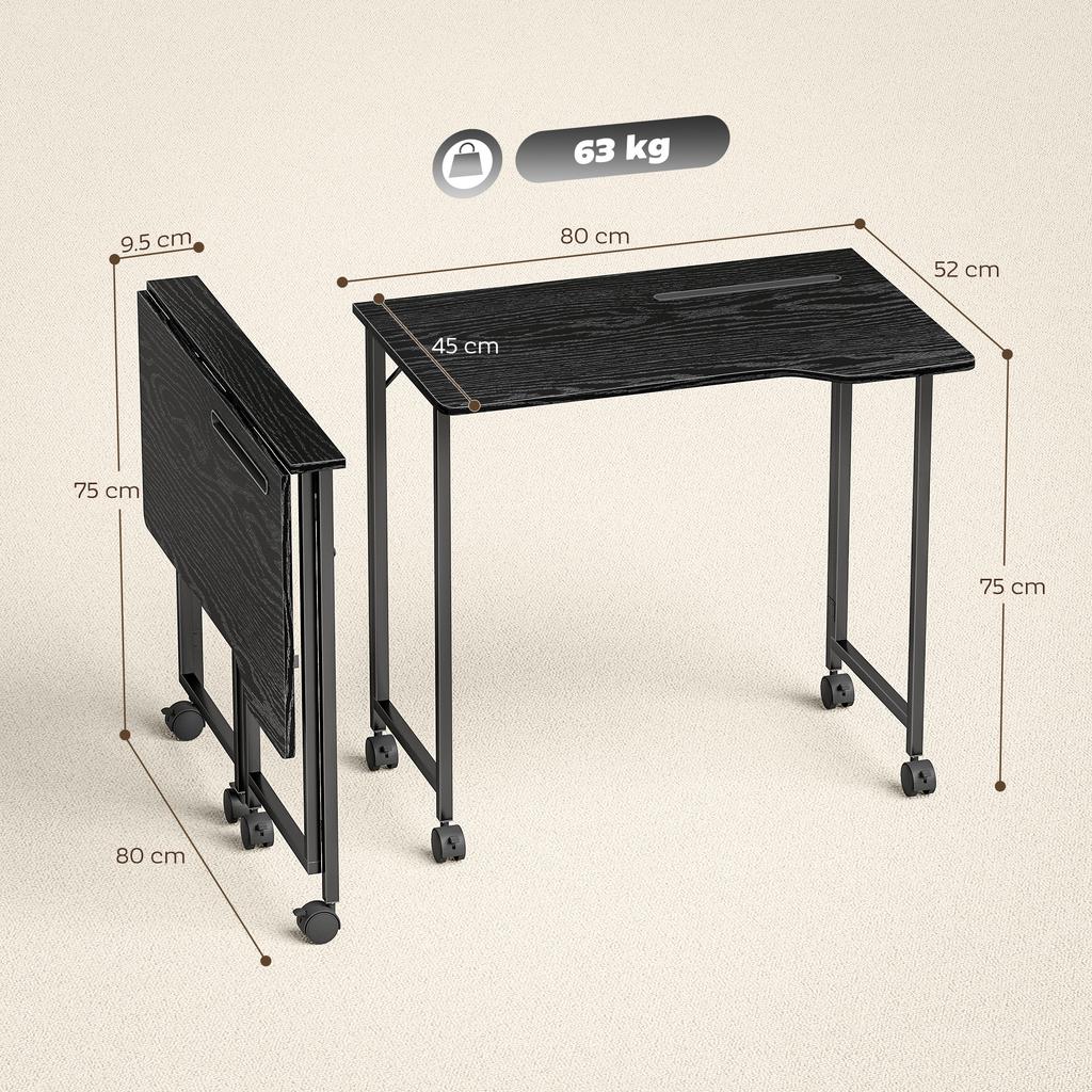 Folding Small Desk on Wheels - Black Wood Effect