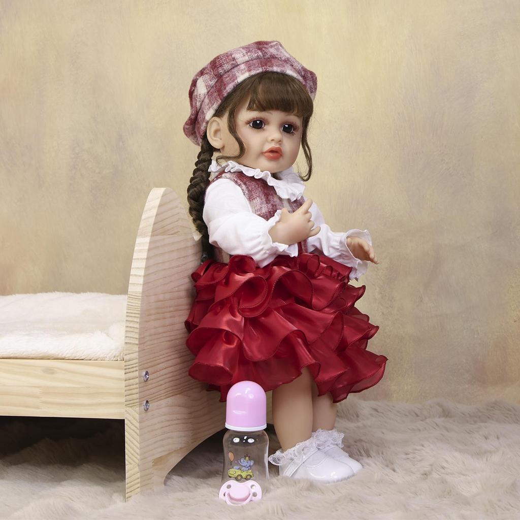 KEIUMI Full Silicone Vinyl 22 Inch Red Dress Lively Reborn Baby Doll Realistic Skin Babies Doll Children Gift