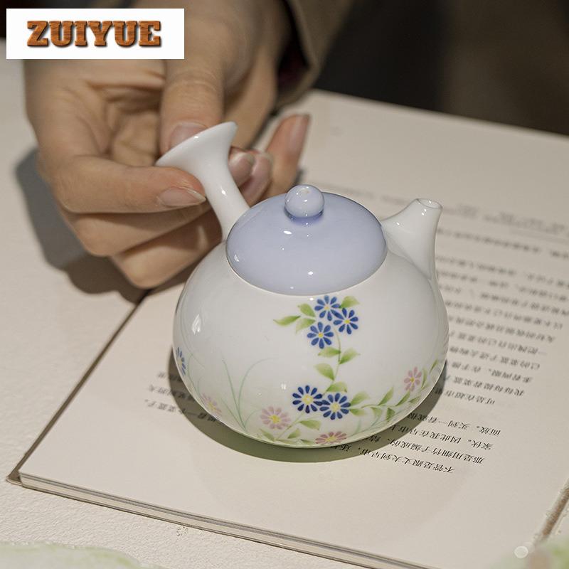 140ml Hand-painted Wild Chrysanthemum Side Handle Teapot Antique Tea Infuser Pot Tea Soaking Kettle With Strainer For Tea Craft