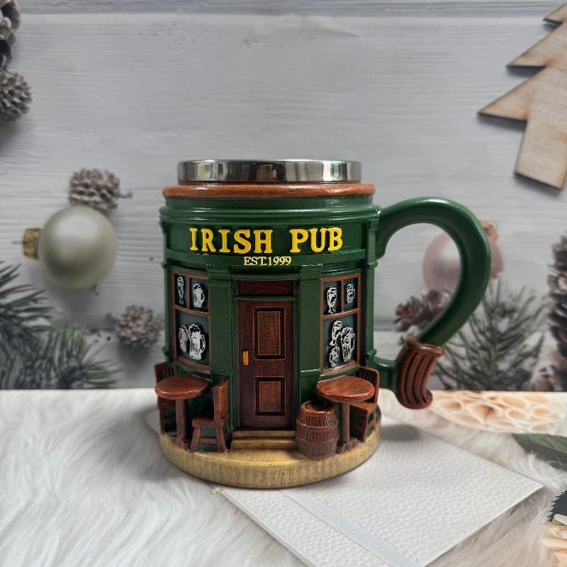 

1pcs Bar 3D Resin Mug with Stainless Steel Inner Liner Home Desktop Scene Decor Coffee Cup Creative Pub-Themed Drinkware 300ml зелений