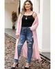Azura Exchange Pink Sheer Knitted Long Side Slit Plus Size Cardigan