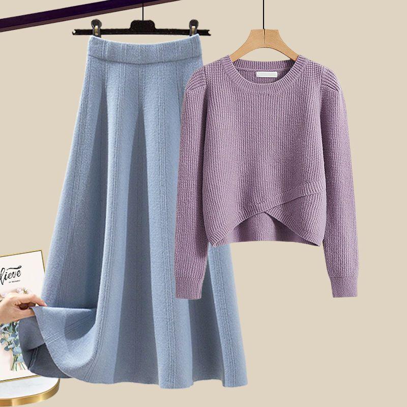 Spring suit women's 2 new large size wear temperament knitted sweater skirt Maillard wear a complete set