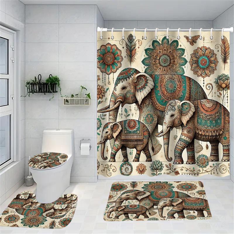 

Western Ox Bulls Shower Curtain Bath Sets Waterproof Non-Slip Bathroom Rug Toilet U With 12 Hooks Home Deco W60H190(CM)-1 Pcs