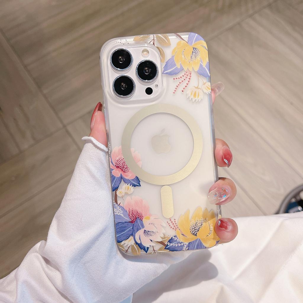 Frosted Skin Flower for IPhone16 Strong Magnetic Phone Case for Apple 14ProMax Print 15