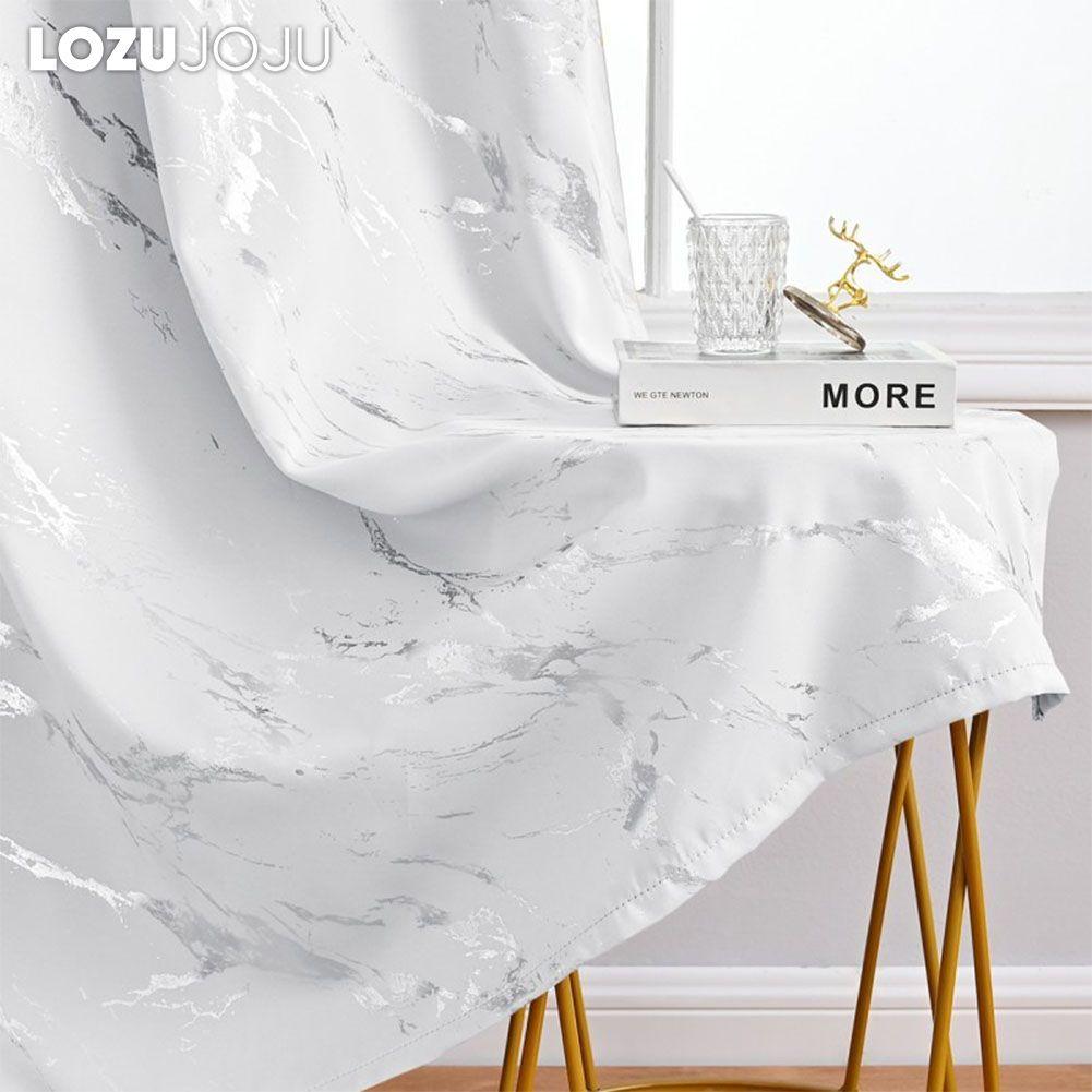 1PC LOZUJOJU 80% Blackout Fashionable and Minimalist Curtains with Silver and Marble Texture for Living Room Bedroom Balcony Window Home Decor