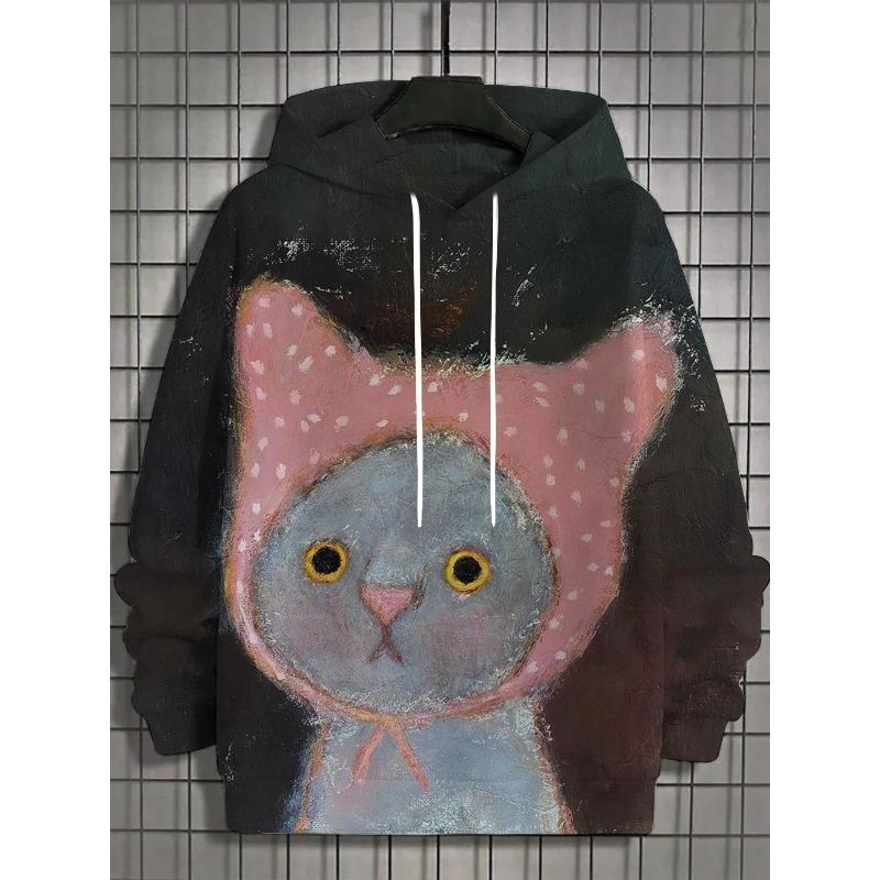 Autumn and Winter New Men's 3D Full Body Print Japanese Black Cat Hoodie Unisex Casual Fashion Men's Hoodie Street Men's Tops