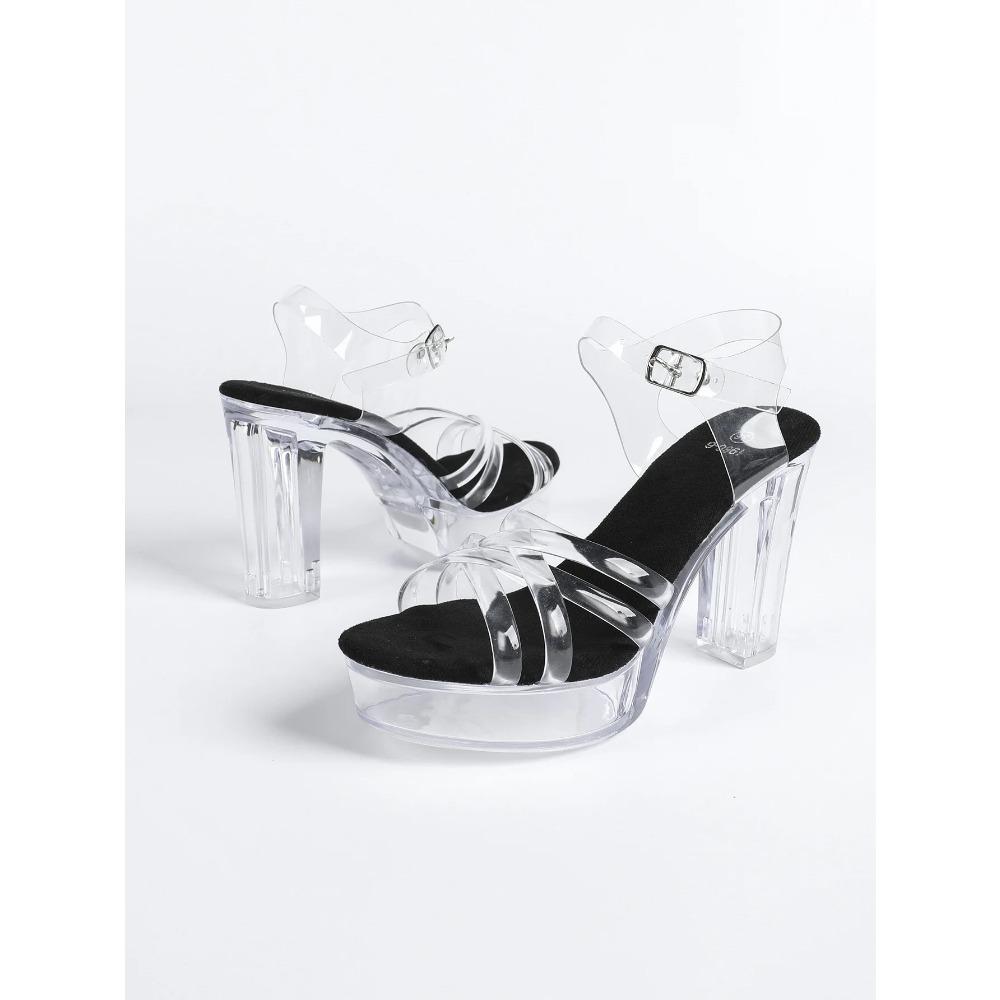 12cm Clear Heel  Women's Pole Dance Platform Heels, 8 Inch Stiletto Sandals Crystal Sole for Nightclub Work & Runway LFD-19866-8