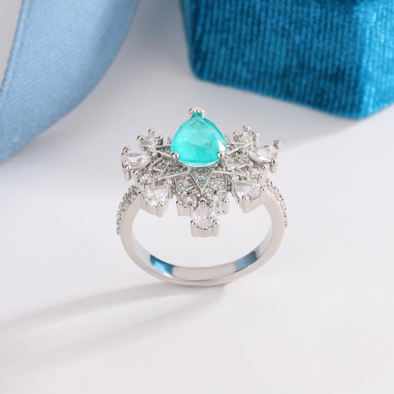 Luxury Sky Blue Drop Diamond Premium Ring Sweet Stylish S925 Silver Plated Party Wedding Engagement Jewelry for Ladies