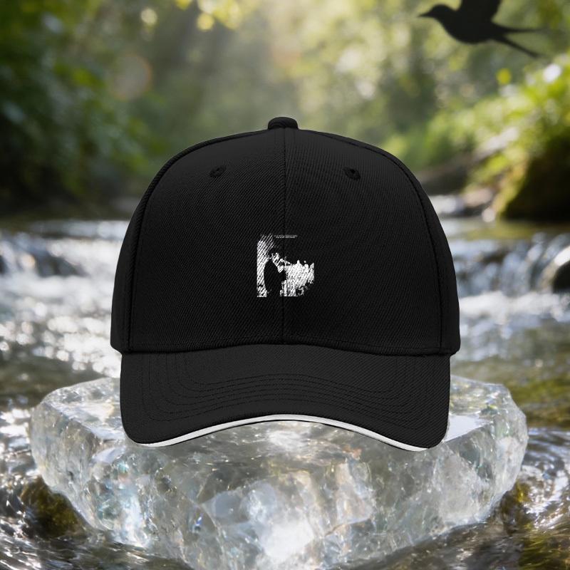 Vocalist Microphone Black And White Silhouette Sandwich Baseball Cap Unisex Easy Lightweight Adjustable Outdoor Sun Hat Suitable