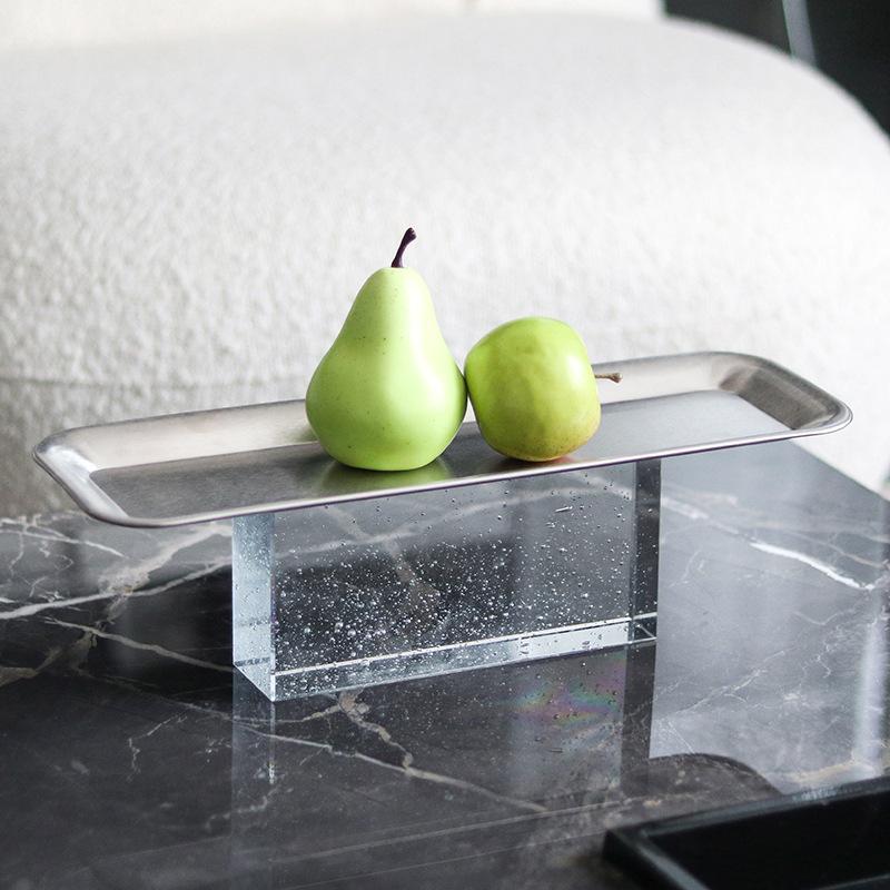Bubble Crystal Base Metal Tray, Rectangular Stainless Steel Fruit Tray, Cake Rack, Living Room Decoration, Desktop Storage Tray