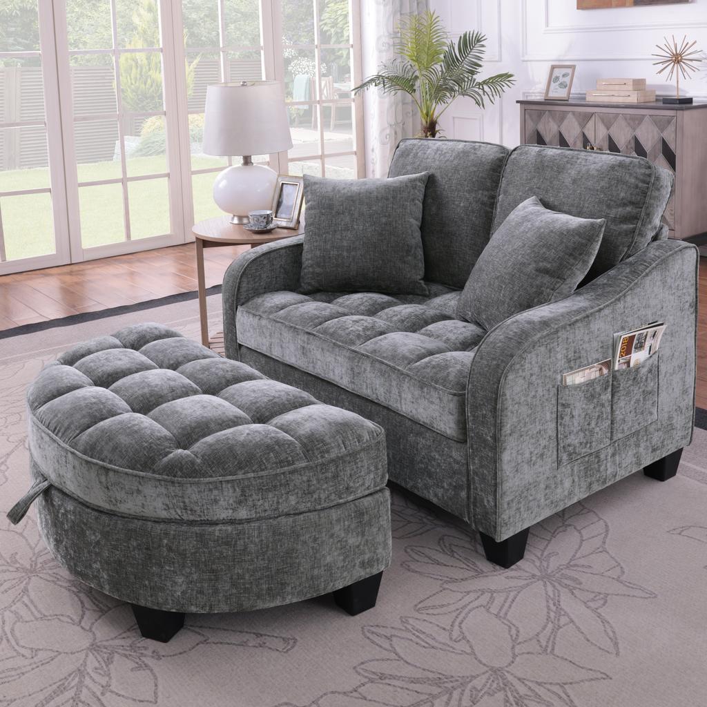 Multifunctional Sofa, 2-in-1 Sofa Bed, Storage Ottoman, Breathable Fabric, Eco-Friendly Eucalyptus Wood, Living Room, Study Room, Bedroom, Dark Gray