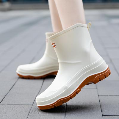 Modische Regenstiefel für Damen Kurzer Schaft Rutschfeste Wasserdichte Schuhe Plus Samt Warme Regenstiefel Küchenarbeit Vier Jahreszeiten Gummischuhe Überschuhe