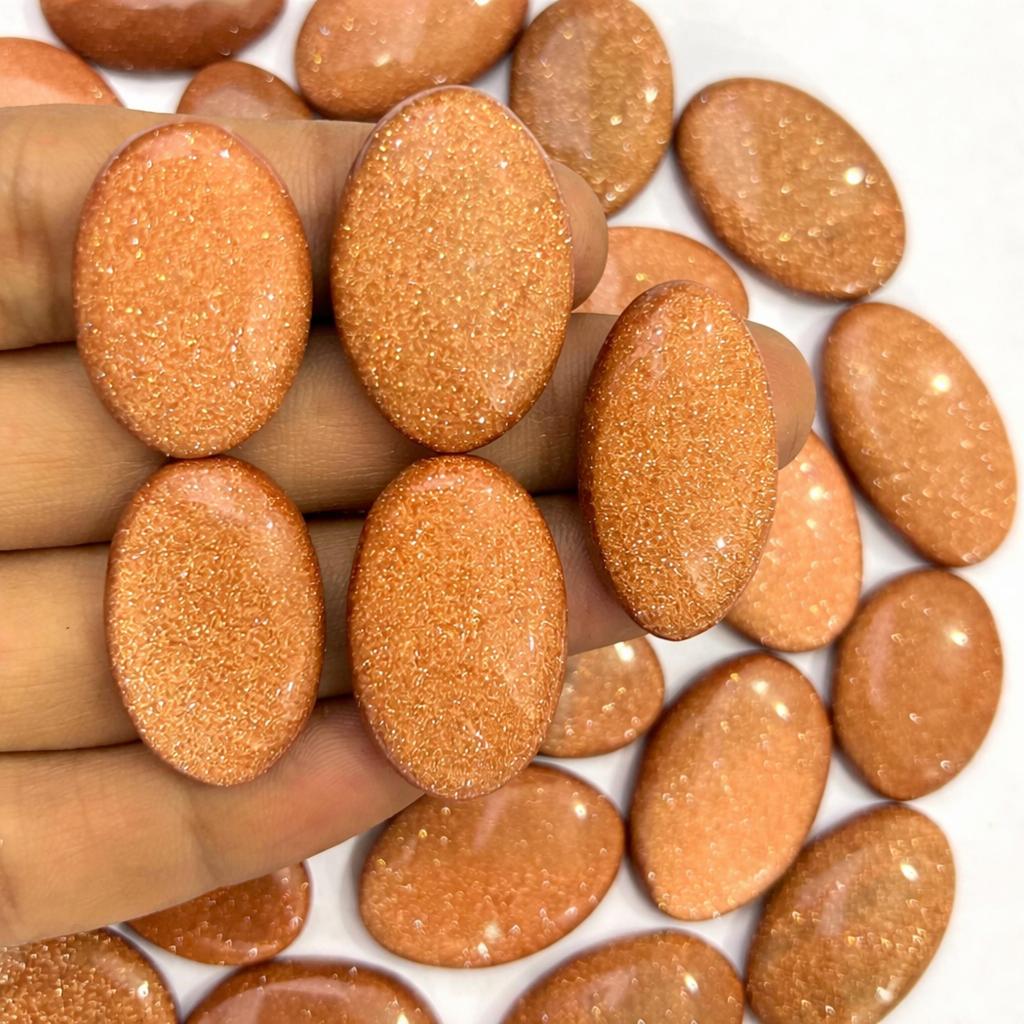 Orange Sandstone Oval Cabochon Lot, Handmade Loose Gemstones, Oval Shape Stones for Jewelry Making