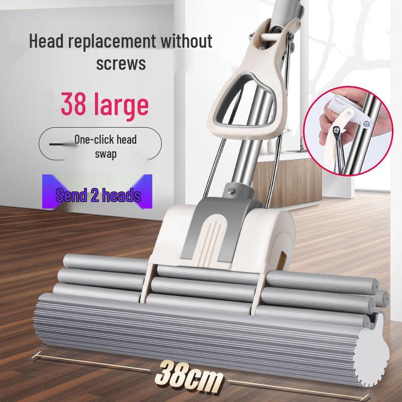 Large Absorbent Sponge Mop with Stainless Steel Handle - No-Hand-Wash Design