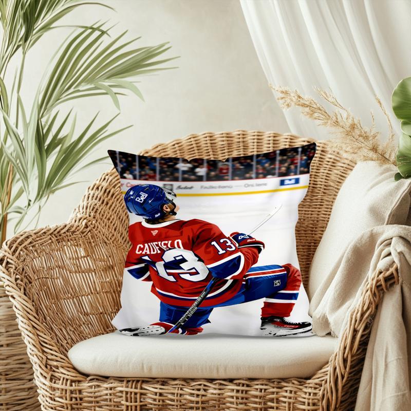 1Pc Ice Hockey Sports Star Art Pillow Cover, Polyester 2D Double-Sided Print, Washable Square Cushion, Home Decoration & Gift Fo