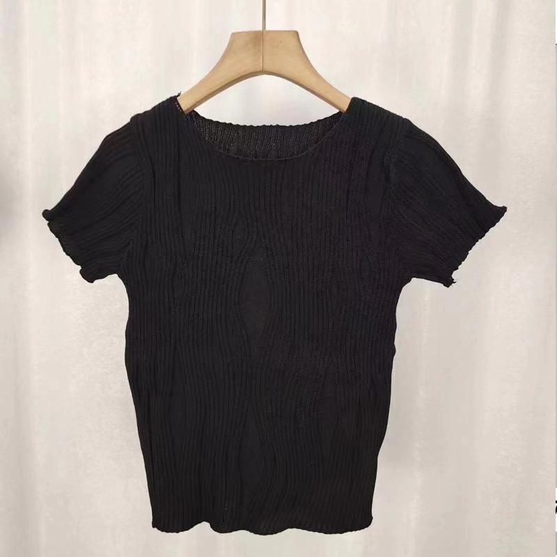 Summer Fashion Round Neck Short Sleeve Women Office Blouse New Solid Color Stripes Wavy Elegant Simple Shirt Casual Ladies Top Women's Clothing