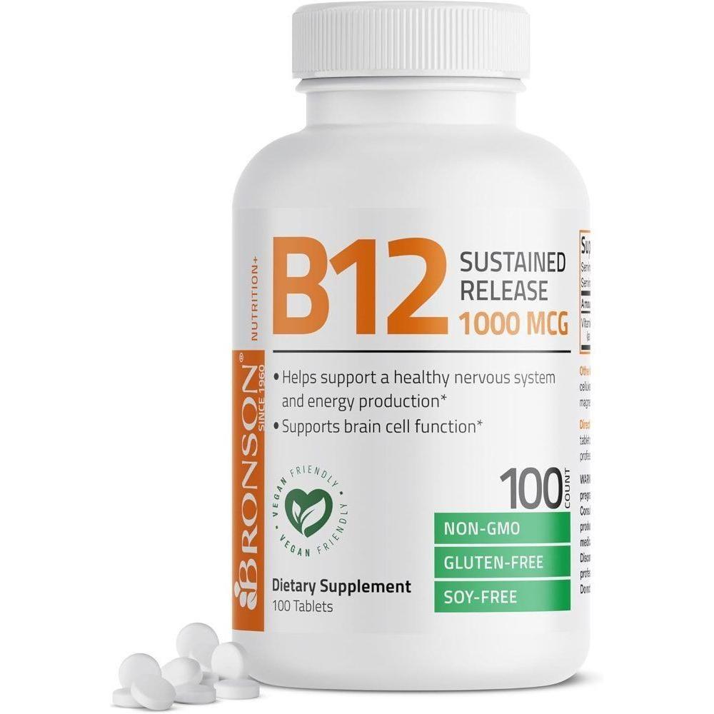 Bronson Vitamin B12 1000mcg Cyanocobalamin Folic Acid 100 Tablets 1 Pcs