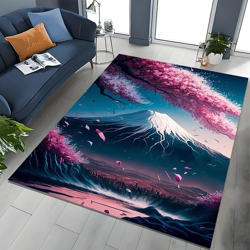 Japanese Cherry Blossom Mount Fuji 3D Large Area Kids Carpet for Home Living Room Child Rugs Bedroom Sofa Doormat Floor Mat Gift