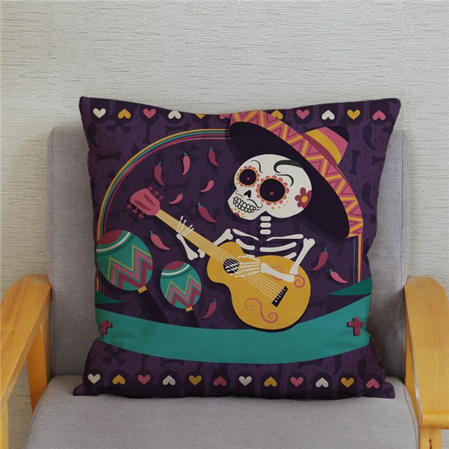 Mexican Day of The Dead Pillowcase Bedroom Living Room Sofa Home Decoration  Cartoon Flower Skull Print Cushion Cover