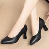 Women's Professional Commuting Shoes with Long Standing Periods: Black Soft-soled Leather High Heels and Chunky Heels