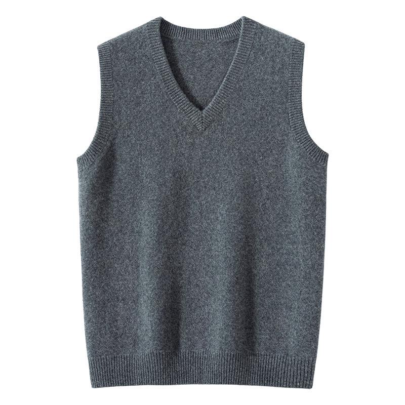 Men's Cashmere V-Neck Sleeveless Vest - Double-Strand, Thick Solid Color Tank for Business Casual Layering