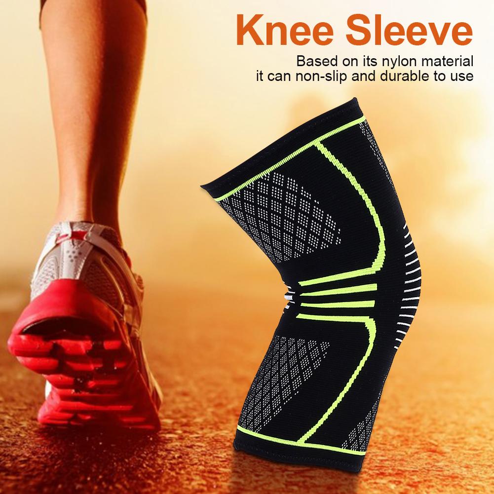 Breathable Weaving Sleeve Support for Running Climbing Nylon Knee Brace Pad(Black   Green M)
