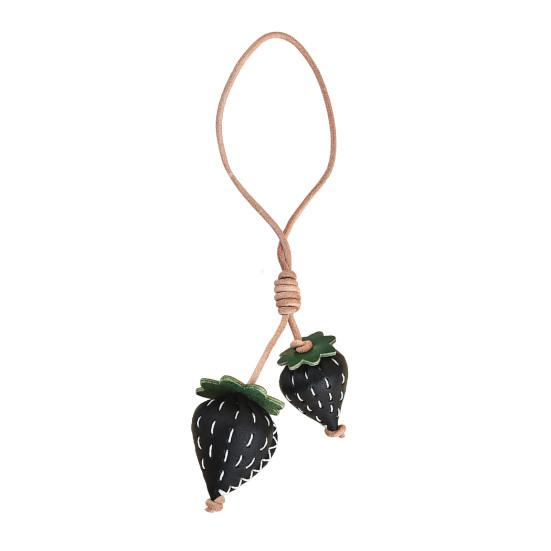 

Bag Pendant Handmade Sewing Three-Dimensional Keychain Imitation Strawberry Design Leather Adjustable Lanyard чорний