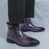 Mens Leather Ankle Boots Pointed Toe Low Heel Casual Formal Style Large Size 38-46 Black/Brown/Purple