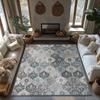 Bohemian Blue White Area Rug, Non-Slip Vintage Persian Pattern Living Room Carpet, Washable Low Pile for Bedroom Hallway Decor