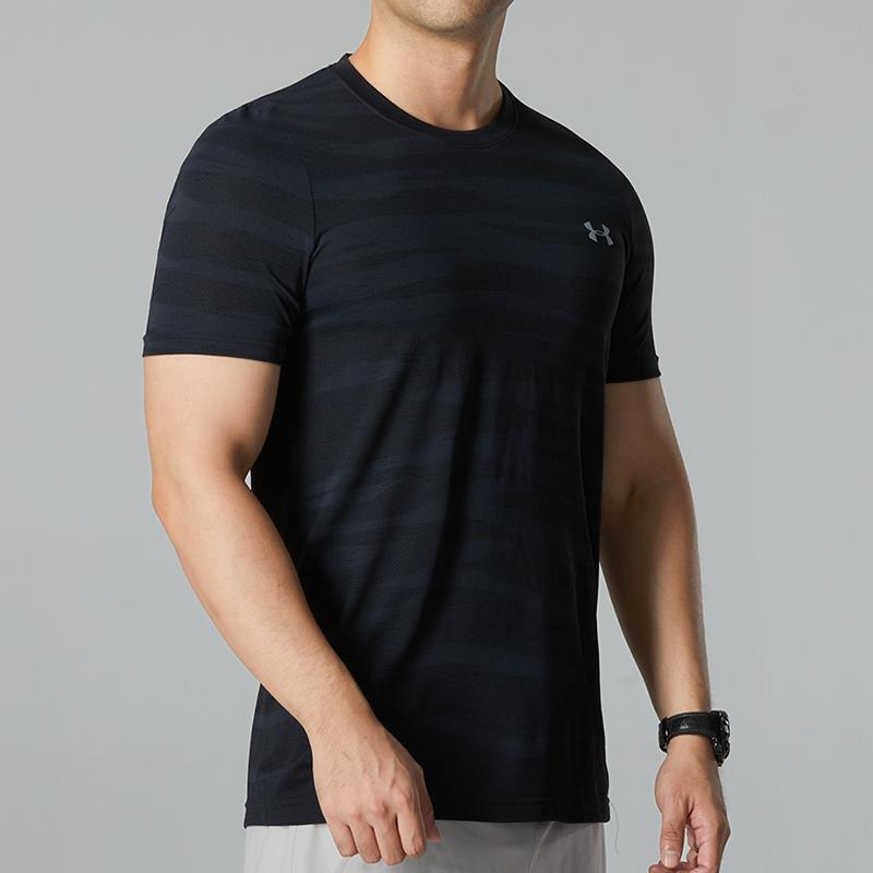 Under Armour Logo Print Pullover Crew Neck T-Shirt Men Tops Black 1373726-001