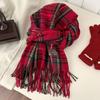 Sweet Plaid Wool Scarf New Year Red Long Shawl Warm Winter Knitted Scarves  Student