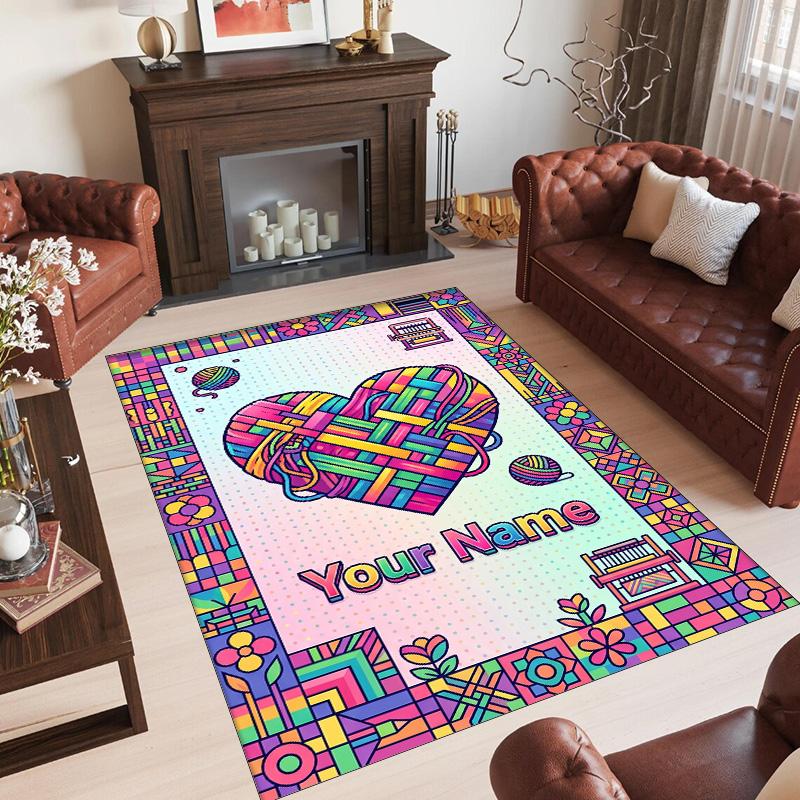 Hearts Theme Crystal Velvet Floor Rug Personalized Custom Name Text Warm Carpet Home Decoration