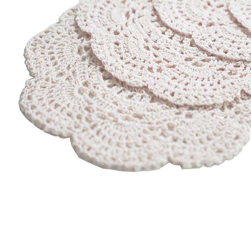 4Piece 8.6 Inch Doilies Crochet Round Lace Doily Handmade Placemats Cotton Crocheted Coasters (Beige)