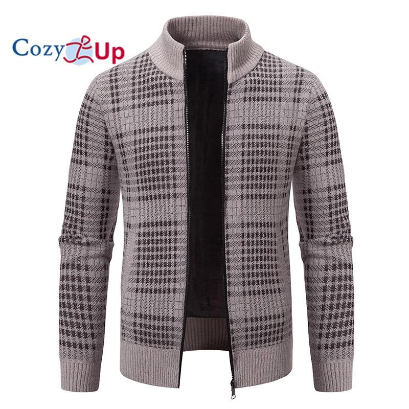 Cozy Up Men's Knitted Sweater Slim Turtleneck Long Sleeves Casual Plaid Jacket