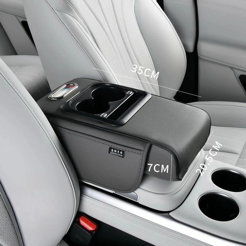 Multi-Function Car Armrest Box with USB Port - Storage Booster Pad Center Console Tissue Box And Water Cup Holder for Vehicle