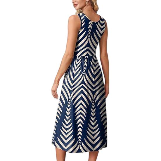 Women's Summer Dress Topiary Print Sleeveless Crewneck Swing Dress Casual Beach Vacation Flowy A-line Sundress