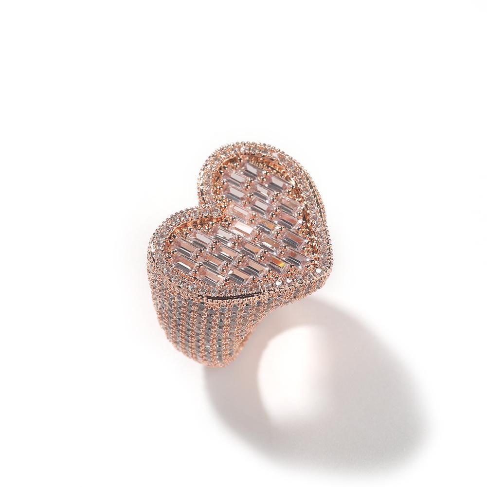 

Style jewelry street hipster high-end ring personalized new T-square love zircon ring no. 9 рожевий колір золота