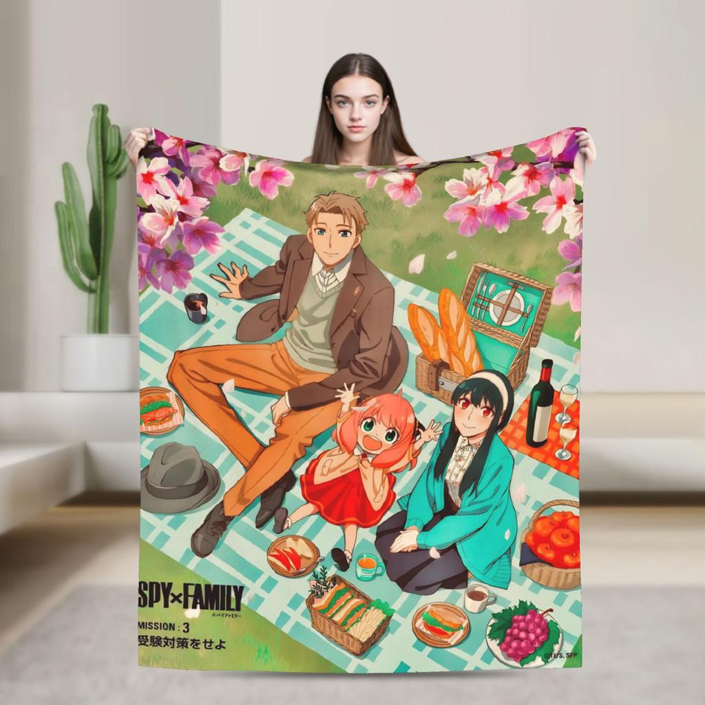 S-Spy X Family  Anya Forger  Flannel Blanket Throw Blanket for Living Room Travel Office Street Trend Bedspread Sofa Bed Cover