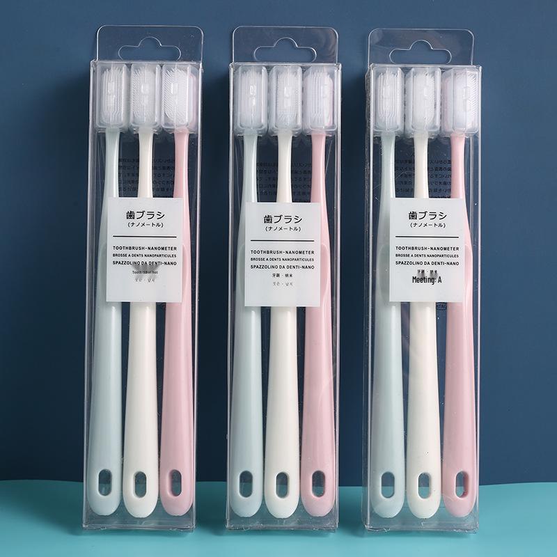 Muji-Style Macaron 3-Piece Soft Bristle Toothbrush Set for Adults