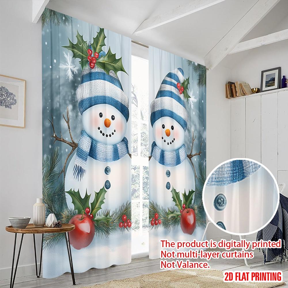 2pcs,2D plane printing Curtains Roller Blinds Cute Snowmen Christmas Scene (3) Polyester (without rod) Festive Use for Living