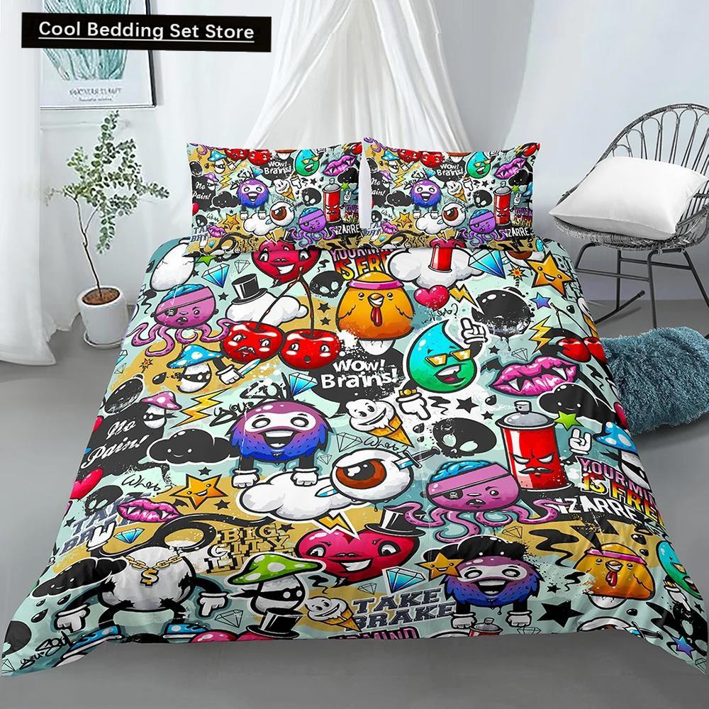 Bedding Set For Baby Kids Child 3D Cartoon Graffiti Crib Duvet Cover Pillowcase 2/3Pcs Polyester Quilt Cover King Queen Full