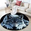 Gray Wolf Round Area Rug,Carpet Rug for Living Room Bedroom Sofa Playroom Decor,Non-slip Floor Mat