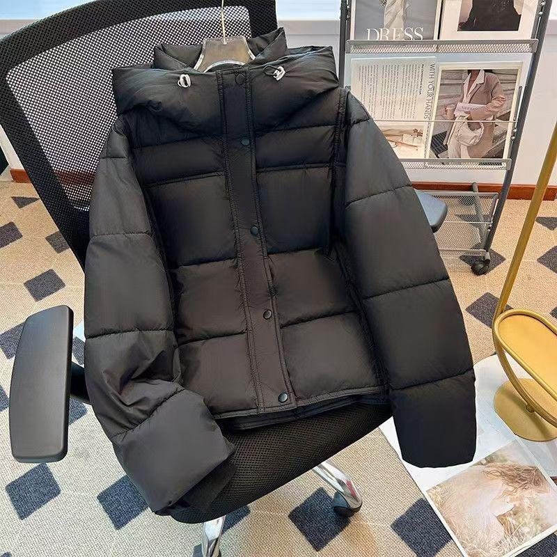 Women S Solid Puffer Hooded Short Loose Warm Cotton Coat