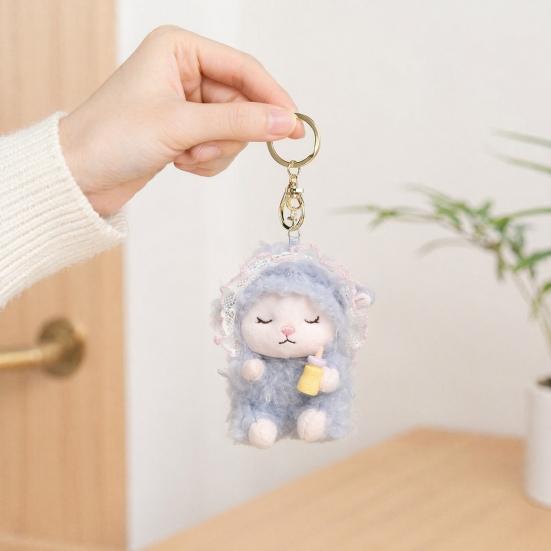 Plush Seated Sheep Keychain Pendant with Metal Ring for Backpack Keys, Soft Cute Lamb Keychain, Stuffed Animal Bag Charms