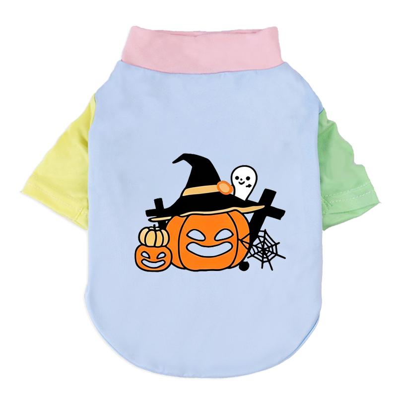 Halloween Cute Ghost Print Pet T‑Shirt Cats & Dogs Soft Cotton Clothes Outfit For Bichon French Bulldog Holiday Party Costume