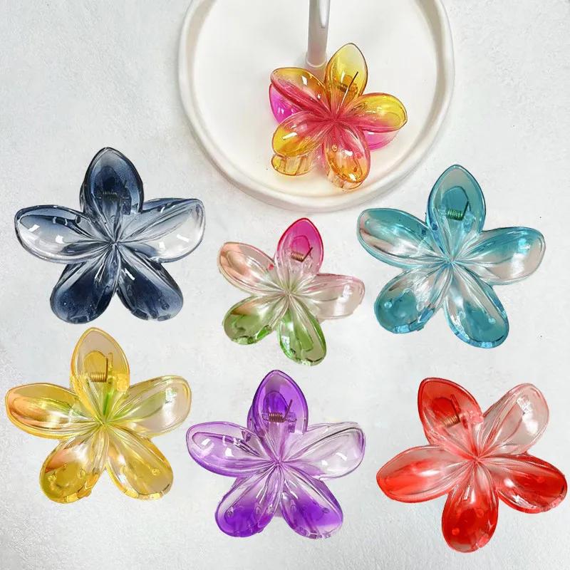 New Gradient Flower Hair Claw Clips Non-Slip Hair Clips for Women Cute Shark Clips Hawaiian Hair Flower Clip Large Plumeria
